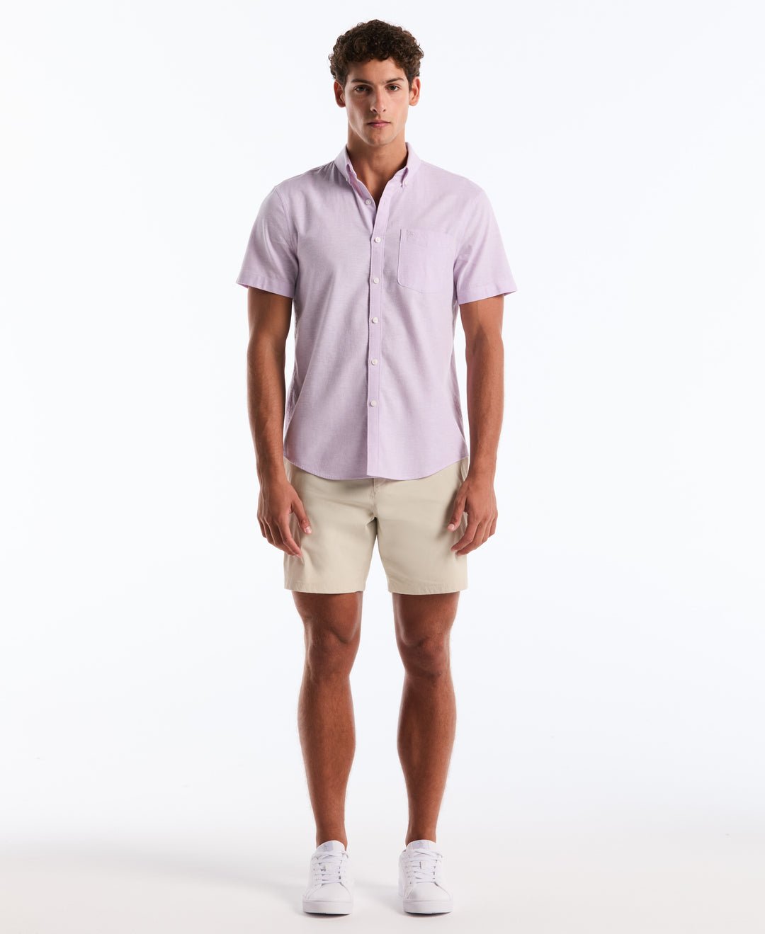 Linen Blend Short Sleeve Button-Down Shirt (Lavendula) 