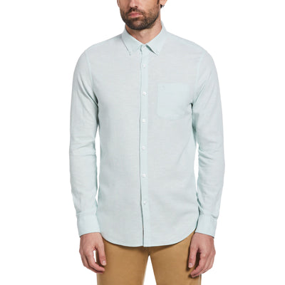 Solid Linen-Cotton Blend Shirt (Surf Spray) 