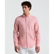 Linen Cotton Stretch Feeder Stripe Shirt (Cherry Tomato) 