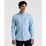 Linen Cotton Stretch Feeder Stripe Shirt (Ibiza Blue) 