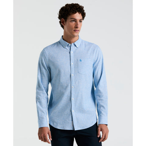 Linen Cotton Stretch Feeder Stripe Shirt (Ibiza Blue) 