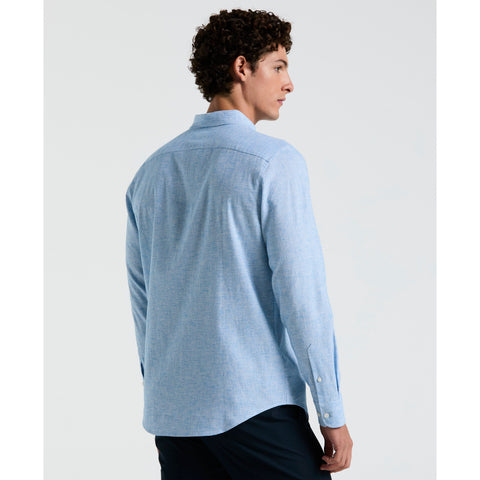 Linen Cotton Stretch Feeder Stripe Shirt (Ibiza Blue) 