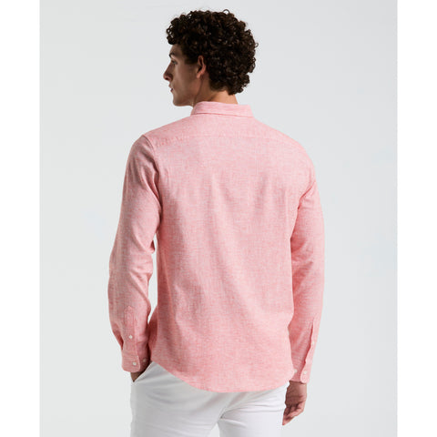 Linen Cotton Stretch Feeder Stripe Shirt (Cherry Tomato) 