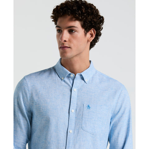 Linen Cotton Stretch Feeder Stripe Shirt (Ibiza Blue) 