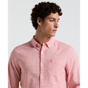 Linen Cotton Stretch Feeder Stripe Shirt (Cherry Tomato) 