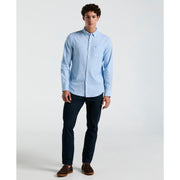 Linen Cotton Stretch Feeder Stripe Shirt (Ibiza Blue) 