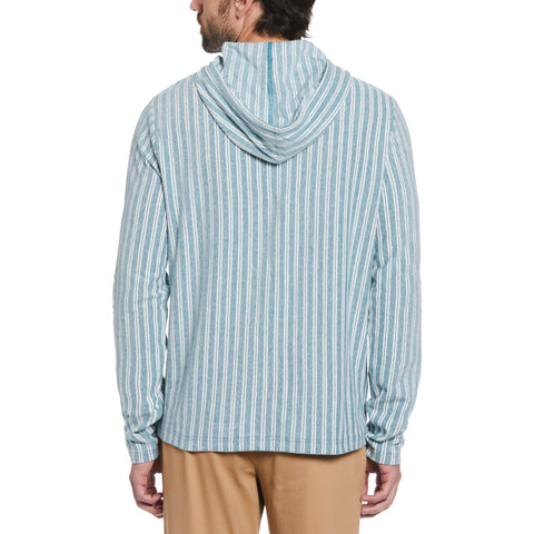 Linen Blend Stripe Birdseye Pique Hoodie (Pacific) 