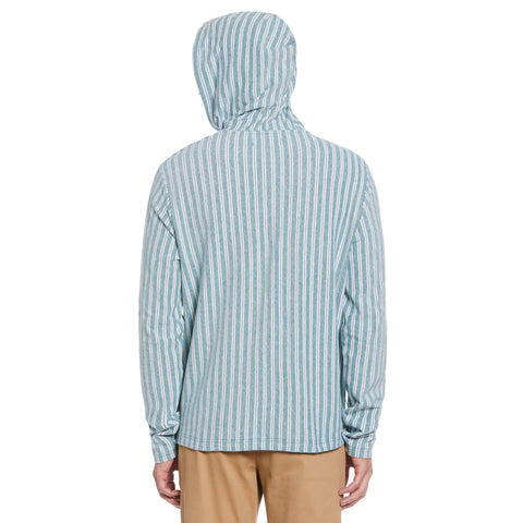 Linen Blend Stripe Birdseye Pique Hoodie (Pacific) 