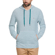 Linen Blend Stripe Birdseye Pique Hoodie (Pacific) 