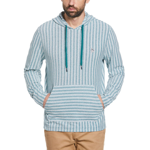 Linen Blend Stripe Birdseye Pique Hoodie (Pacific) 