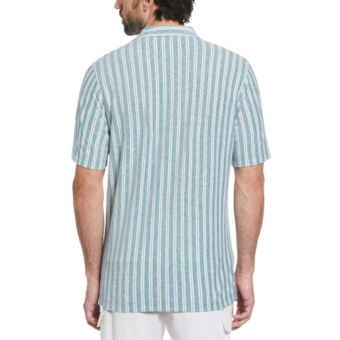 Linen-Blend Striped Pique Shirt (Pacific) 
