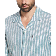 Linen-Blend Striped Pique Shirt (Pacific) 