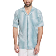Linen-Blend Striped Pique Shirt (Pacific) 