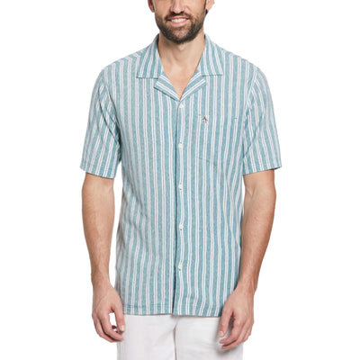 Linen-Blend Striped Pique Shirt (Pacific) 