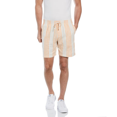 7.5" Cotton Linen Vertical Stripe Print Slim Fit Short (Mock Orange) 
