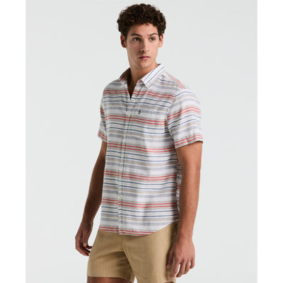 Linen Blend Yard Stripe Shirt (Bright White) 