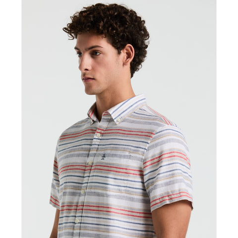 Linen Blend Yard Stripe Shirt (Bright White) 