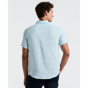 Delave Linen Short Sleeve Button-Down Shirt with Chest Pocket (Crystal Blue) 