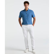 Delave Linen Short Sleeve Button-Down Shirt with Chest Pocket (Copen Blue) 