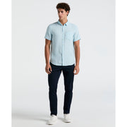 Delave Linen Short Sleeve Button-Down Shirt with Chest Pocket (Crystal Blue) 