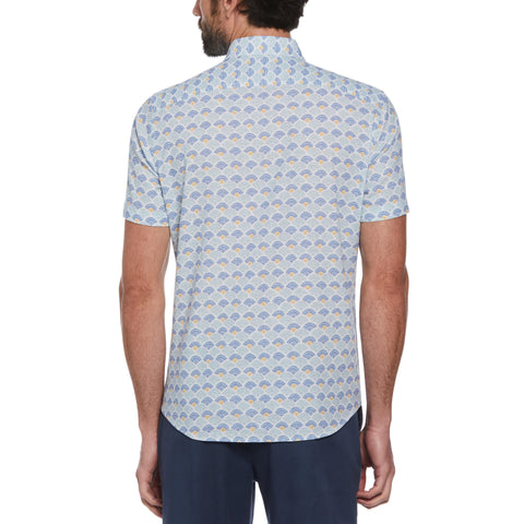 Linen Cotton Tile Wave Print Shirt (Tourmaline) 