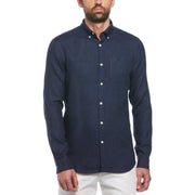 Delave Linen Long Sleeve Button-Down Shirt (Dark Sapphire) 