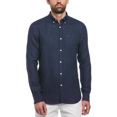Delave Linen Long Sleeve Button-Down Shirt (Dark Sapphire) 