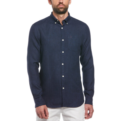 Delave Linen Long Sleeve Button-Down Shirt (Dark Sapphire) 