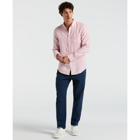 Delave Linen Button-Down Shirt (Parfait Pink) 