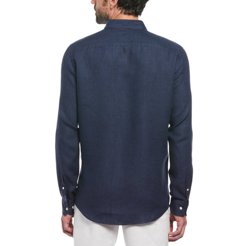 Delave Linen Long Sleeve Button-Down Shirt (Dark Sapphire) 