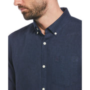 Delave Linen Long Sleeve Button-Down Shirt (Dark Sapphire) 
