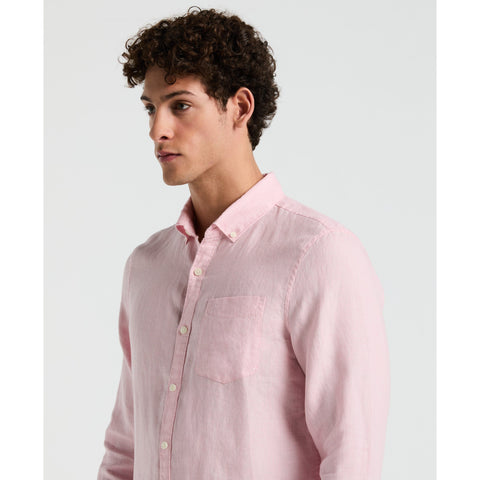 Delave Linen Button-Down Shirt (Parfait Pink) 