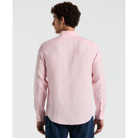 Delave Linen Button-Down Shirt (Parfait Pink) 