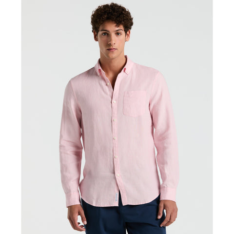 Delave Linen Button-Down Shirt (Parfait Pink) 