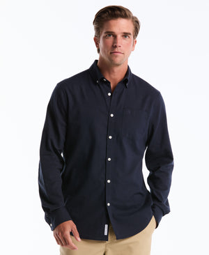 Linen Long Sleeve Button-Down Shirt (Dark Sapphire) 