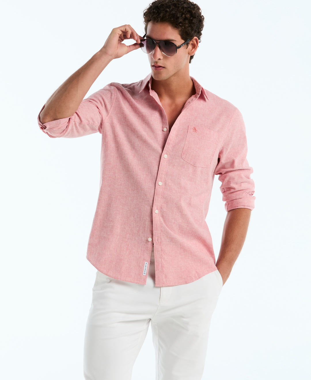 Linen Long Sleeve Button-Down Shirt (Faded Rose) 