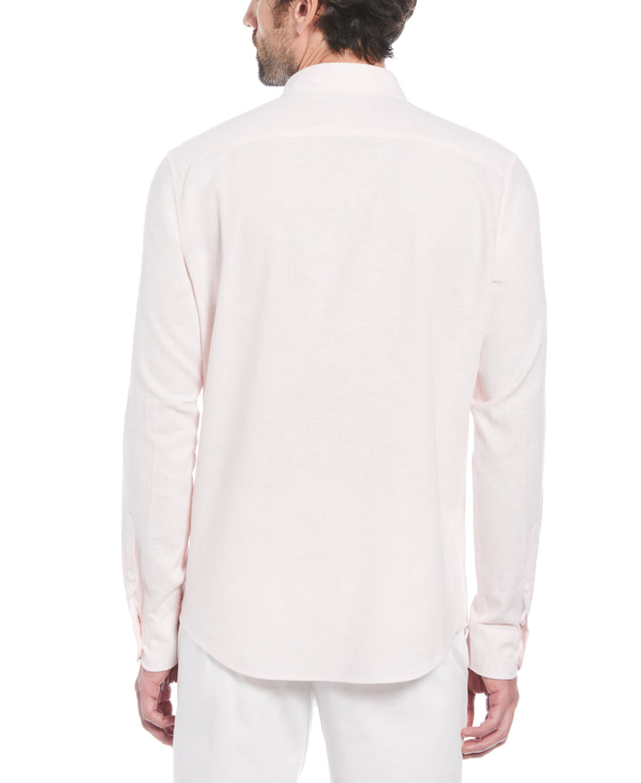 Linen Long Sleeve Button-Down Shirt (Parfait Pink) 