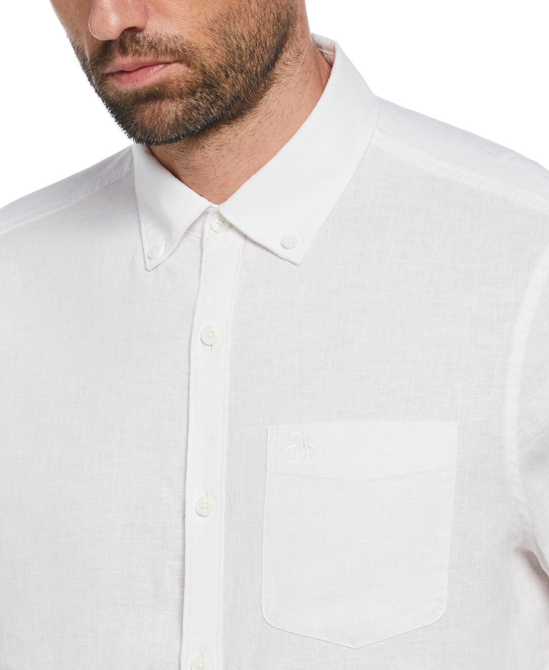 Linen Long Sleeve Button-Down Shirt (Bright White) 