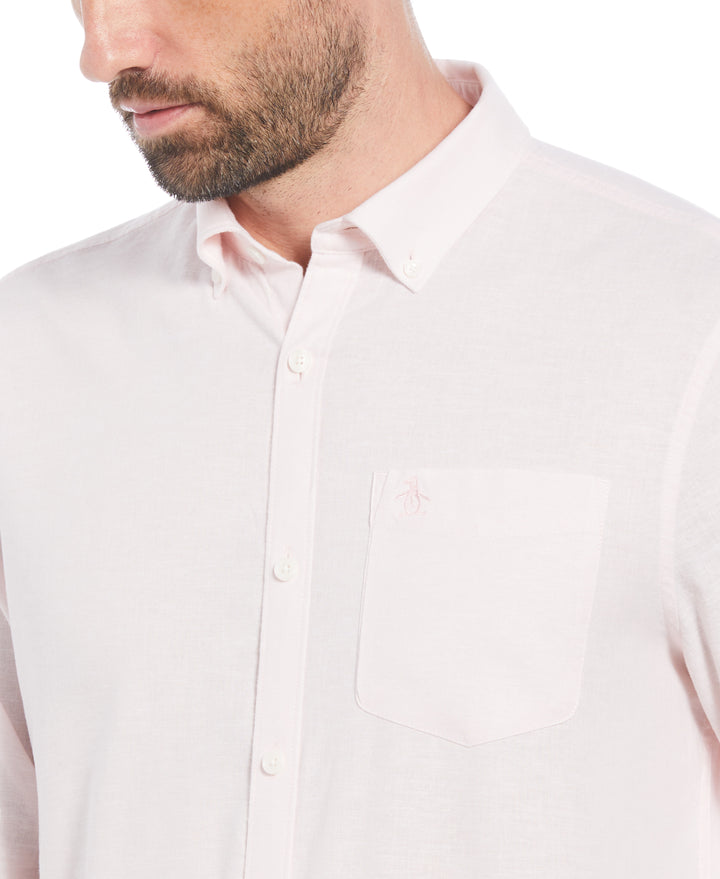Linen Long Sleeve Button-Down Shirt (Parfait Pink) 
