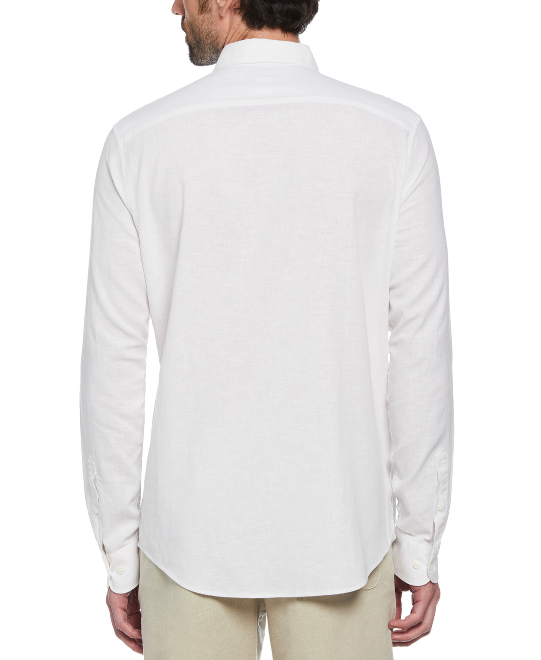 Linen Long Sleeve Button-Down Shirt (Bright White) 
