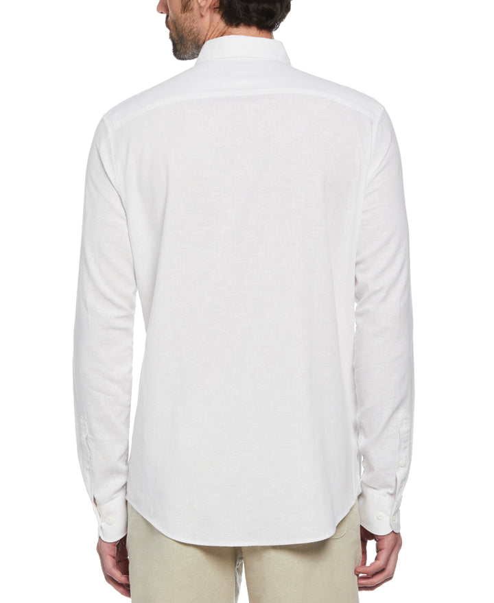 Linen Long Sleeve Button-Down Shirt (Bright White) 