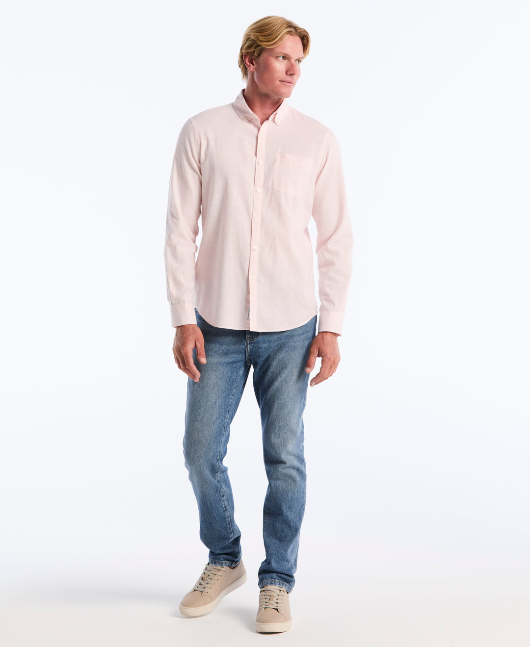 Linen Long Sleeve Button-Down Shirt (Parfait Pink) 