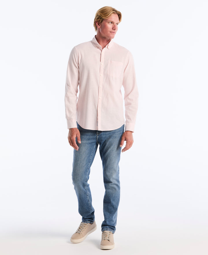 Linen Long Sleeve Button-Down Shirt (Parfait Pink) 