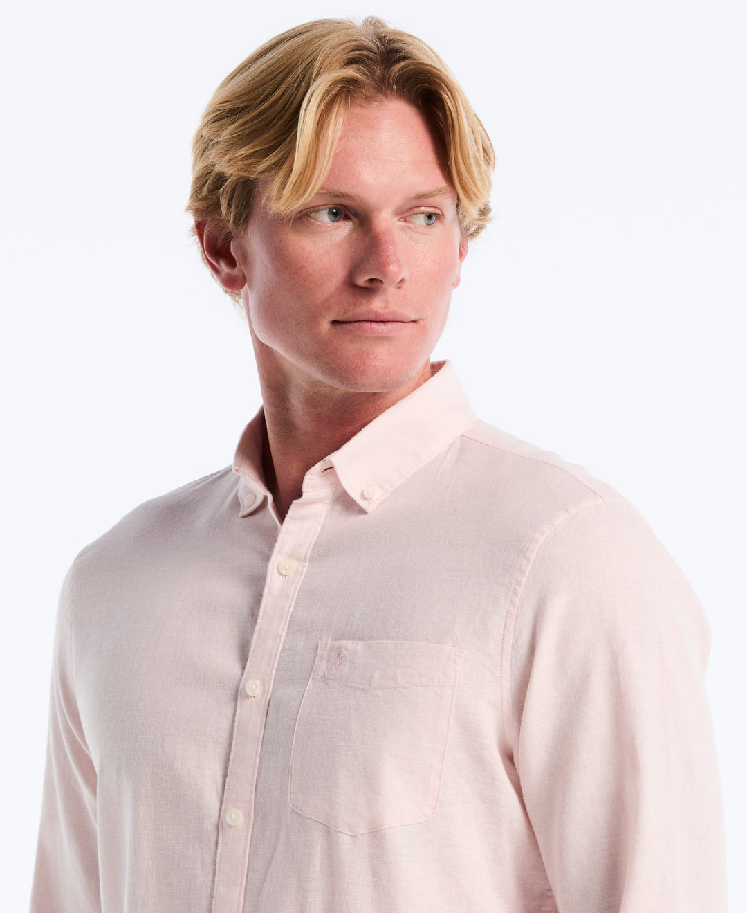 Linen Long Sleeve Button-Down Shirt (Parfait Pink) 