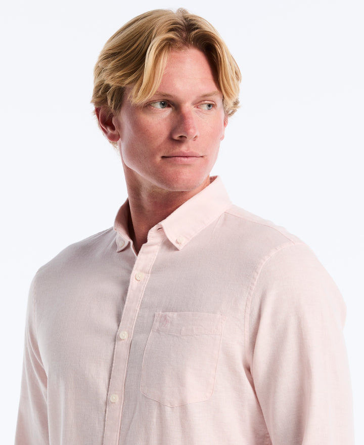 Linen Long Sleeve Button-Down Shirt (Parfait Pink) 