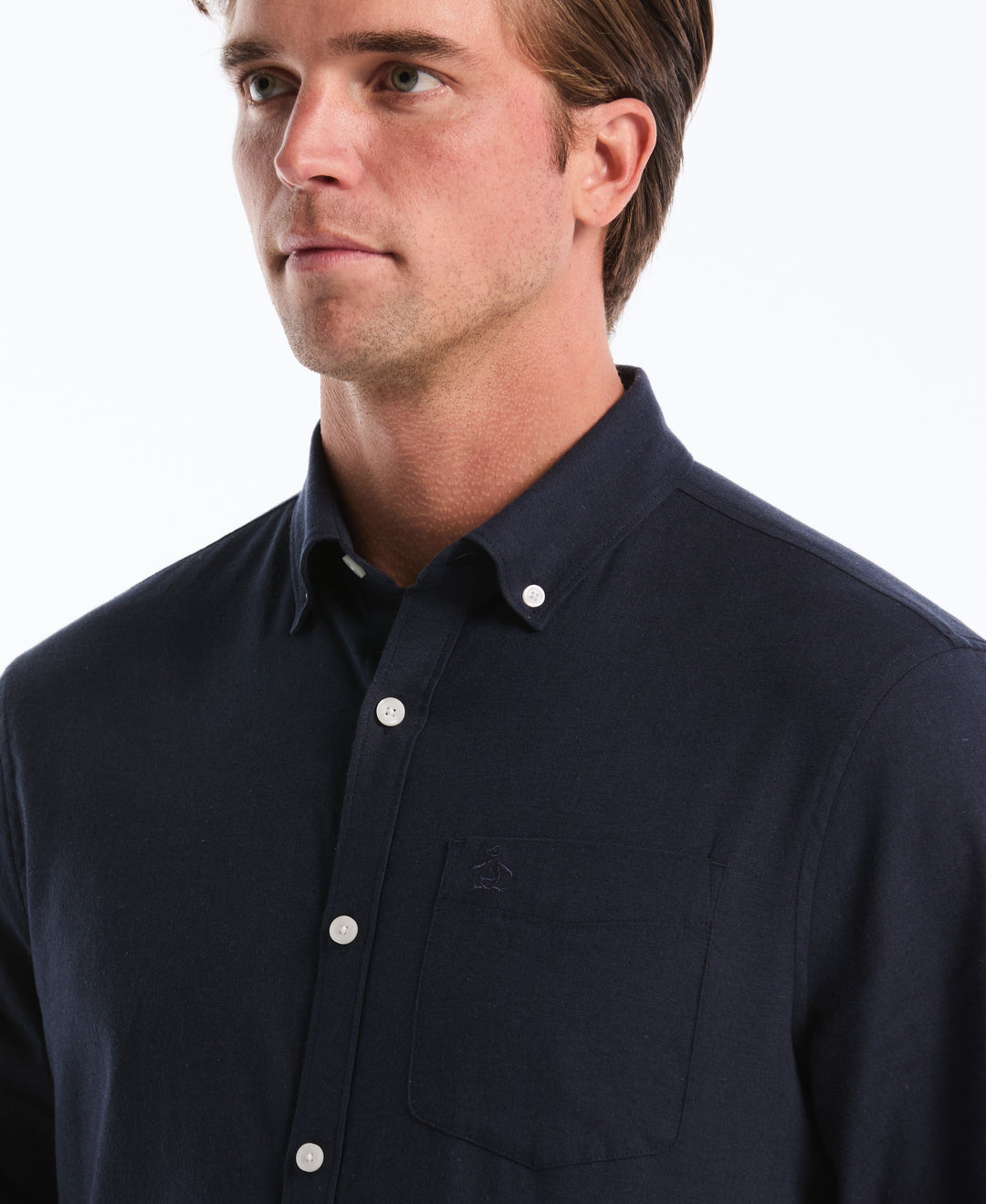 Linen Long Sleeve Button-Down Shirt (Dark Sapphire) 