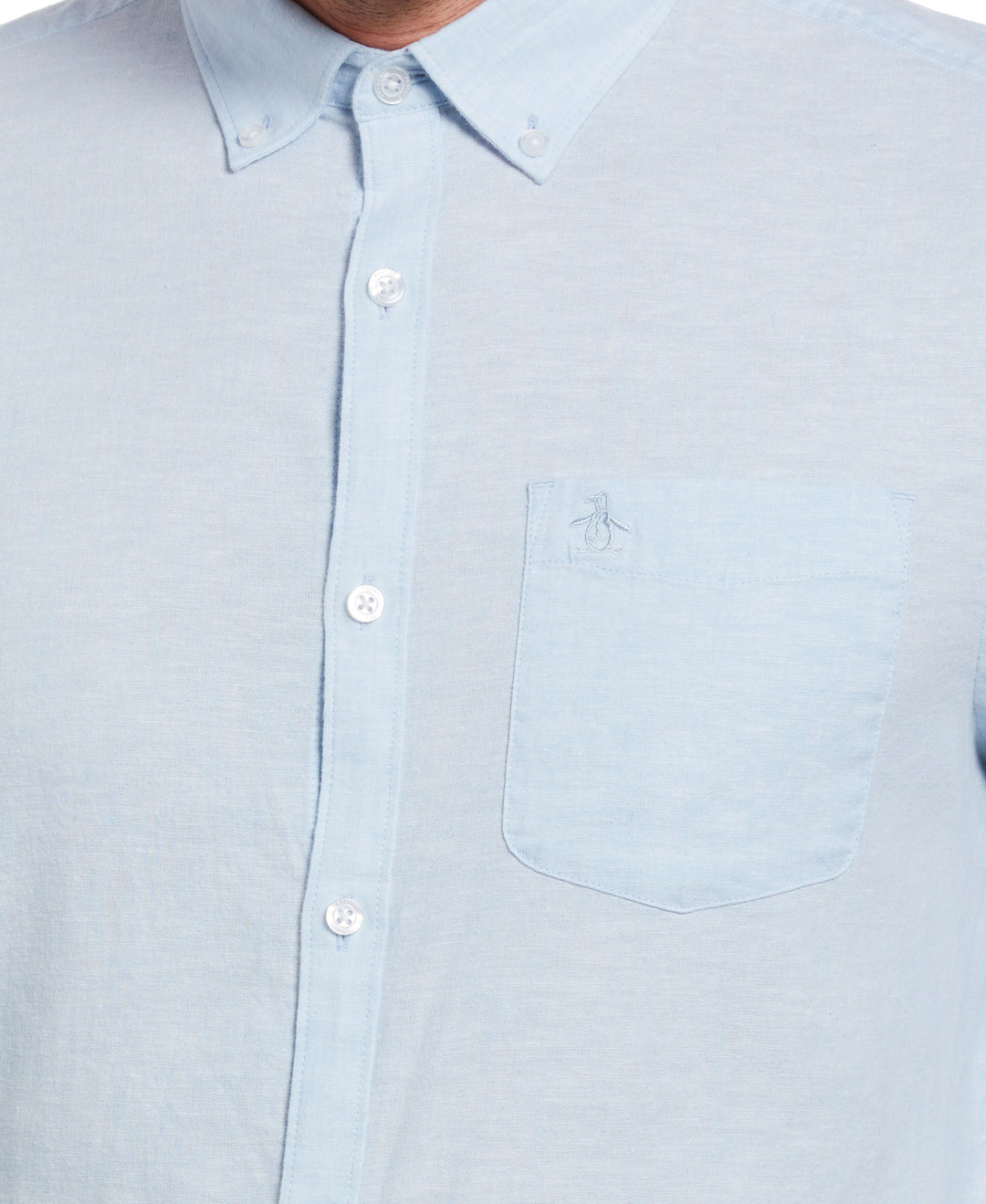 Linen Long Sleeve Button-Down Shirt (Cerulean) 