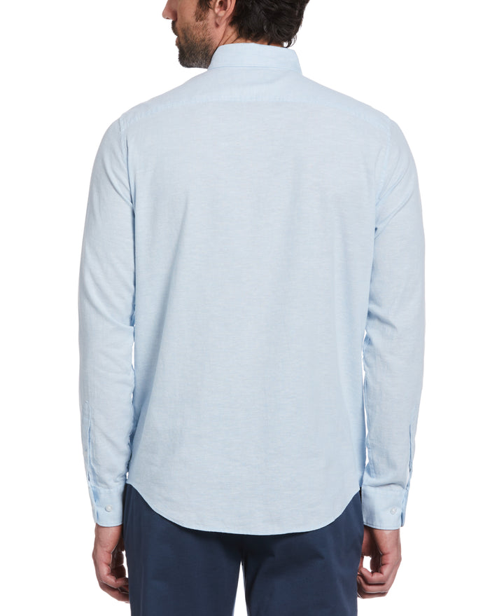 Linen Long Sleeve Button-Down Shirt (Cerulean) 