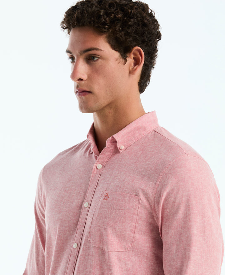Linen Long Sleeve Button-Down Shirt (Faded Rose) 
