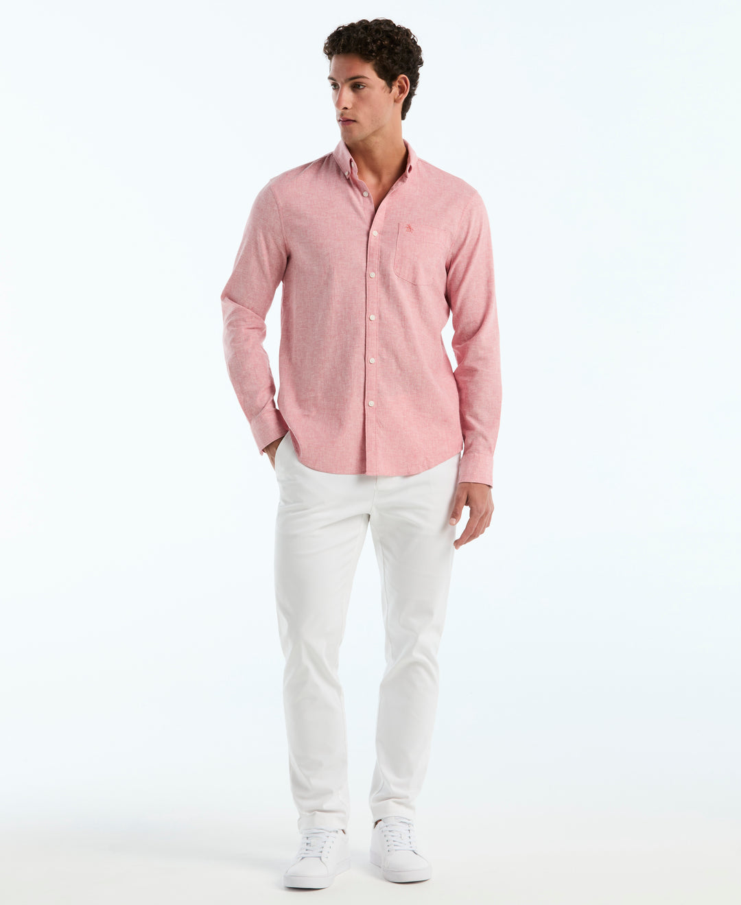 Linen Long Sleeve Button-Down Shirt (Faded Rose) 